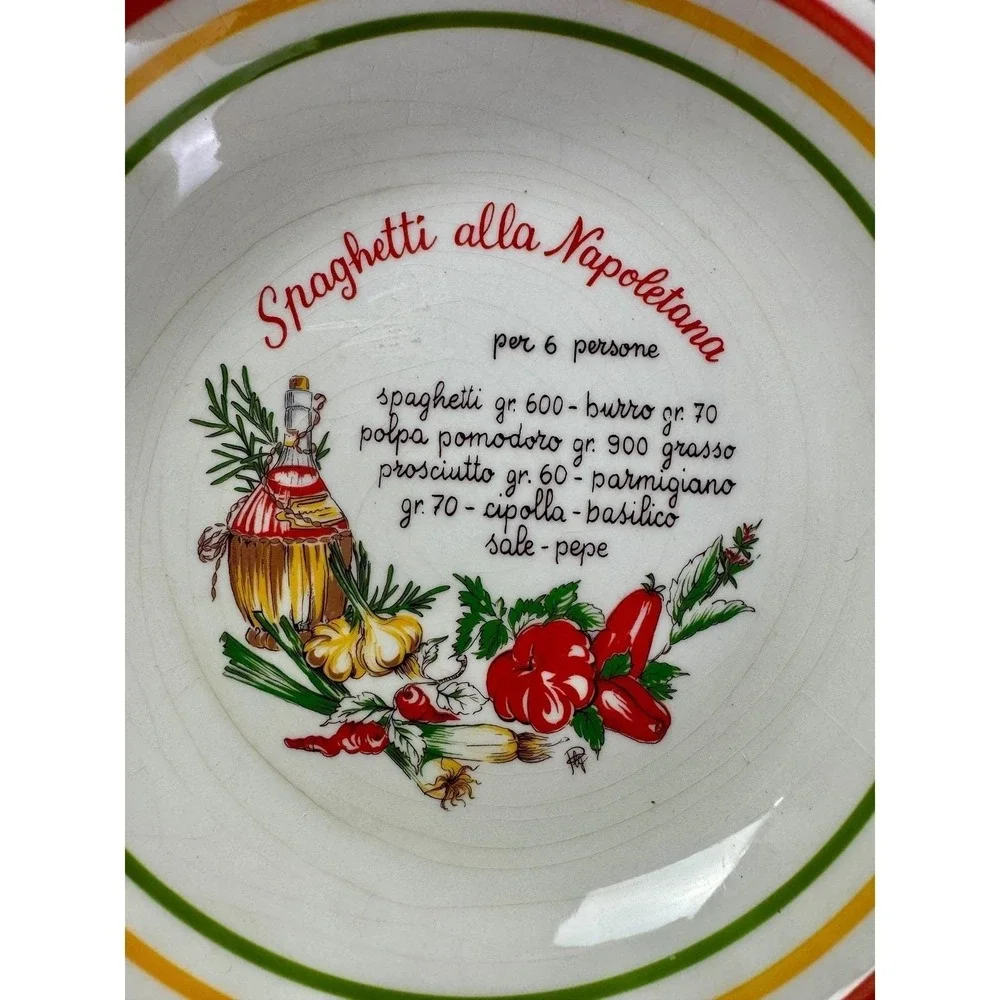 Vintage Italian Spaghetti alla Napoletana Recipe Pasta Bowl Ceramic Italy